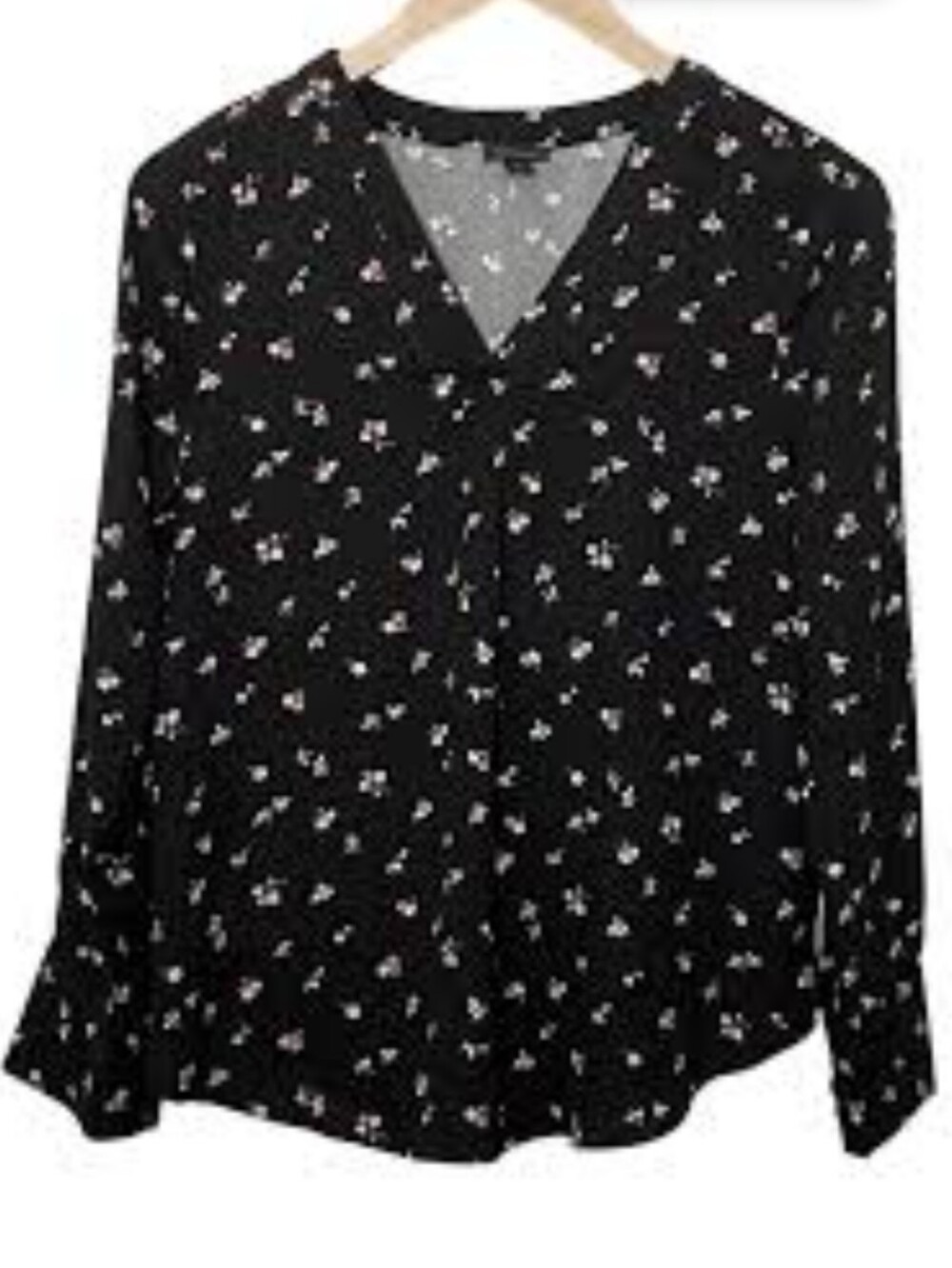 Ann Taylor - Women's Black Floral V-Neck Long-Sleeve Blouse Size XS